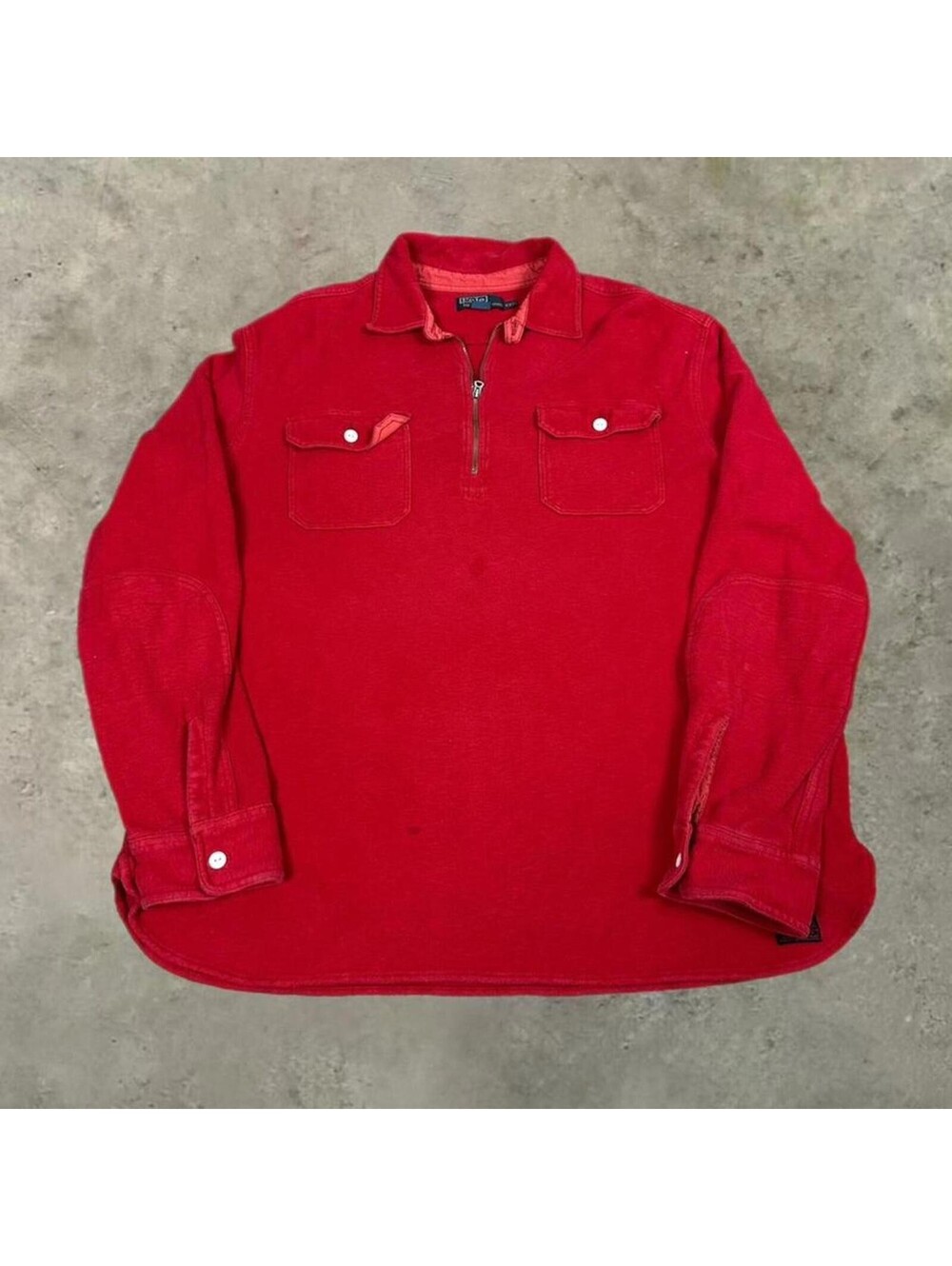 Vintage Polo Ralph Lauren Quarter zip utility fleece red gussets loop collar 2XL